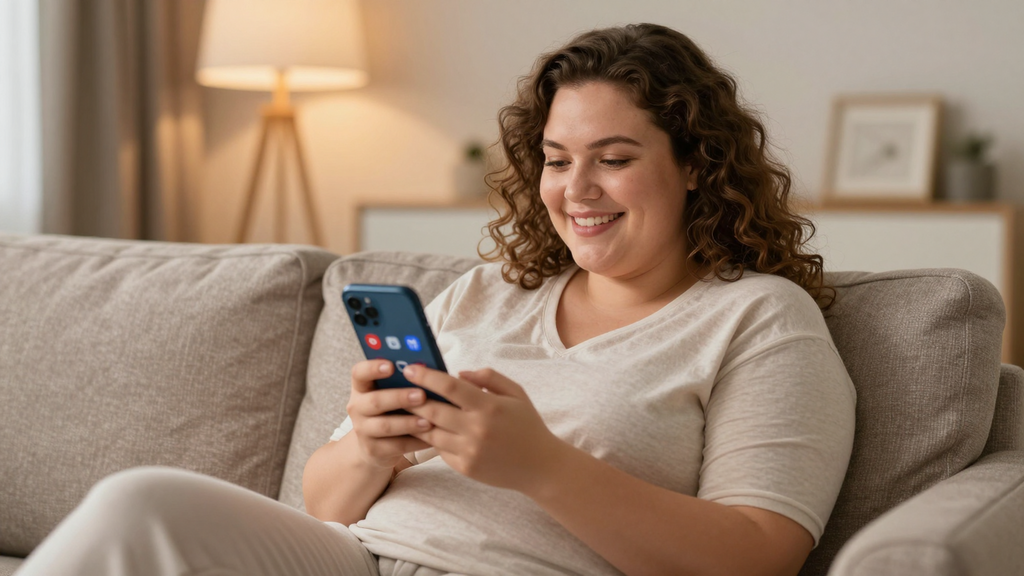 Mollige Frau mit Dating App