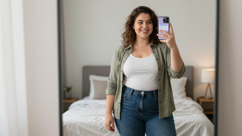 Mollige Frau beim Foto für Dating Profil