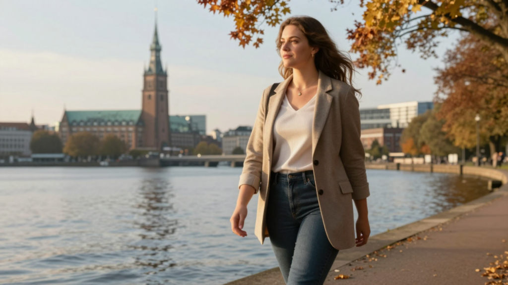 Frau am Alsterufer in Hamburg