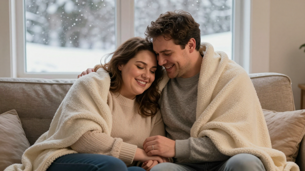 Kuscheln im Winter mit molliger Partnerin