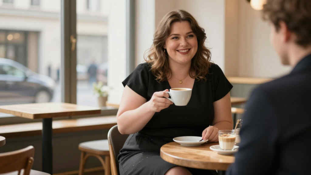 Selbstbewusste mollige Frau strahlt